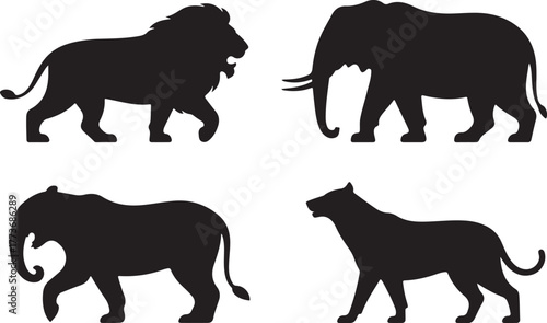 Set of silhouette illustrations of african wildlife animals