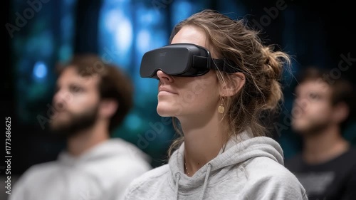 People Immersed in VR Technology Equipment