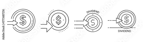 Financial return and dividend income line icons collection vector