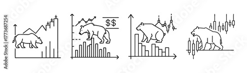 Bear market finance chart icons set outline illustration vector