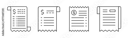 Set of financial receipt icons outline vector for commercial design