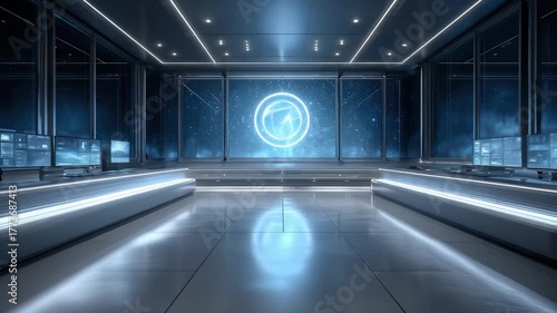Futuristic Technology Command Center with Deep Space Background