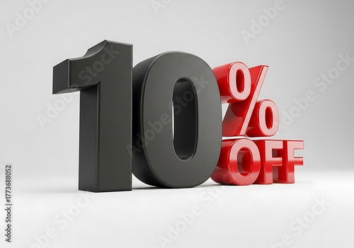 3d rendering of 10 percent off in white background. Special Offer 10% Discount Tag. Sale Up to 10 Percent Off