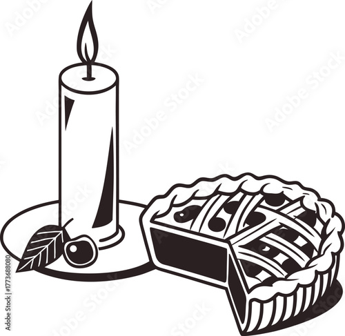 Romantic evening candlelight and delicious cake celebration scene isolated on transparent background