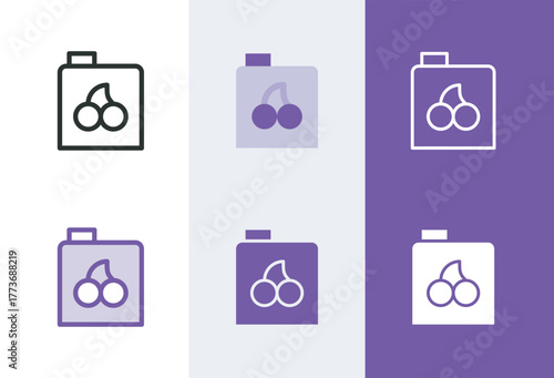 Cherry juice icon. Juice carton box symbol in 4 styles - solid, outline, flat, duotone.