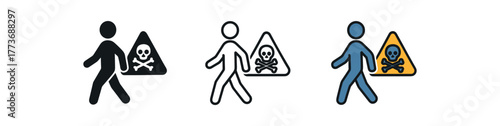 walking away from toxicity icon on white background Black silhouette flat icon outline icon and colored icon style three minimal vector icon style