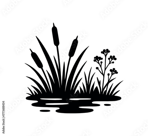 wet prairie flat black solid vector illustration isolated on white background