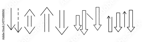 Collection of vector arrows pointing up and down for user interface design.