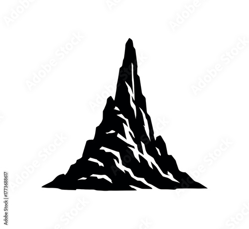 crag pinnacle flat black solid vector illustration isolated on white background
