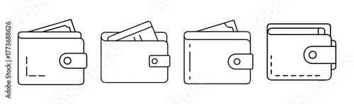 Minimalist wallet line icon set money cards vector illustration