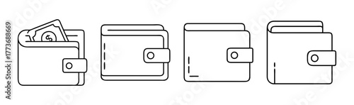 Outline wallet icon set vector illustration: finance and money symbols