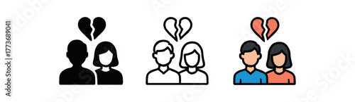 partner love withdrawal icon on white background Black silhouette flat icon outline icon and colored icon style three minimal vector icon style