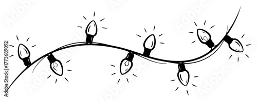 Vector Christmas lights garland — festive holiday string of glowing bulbs line art illustration