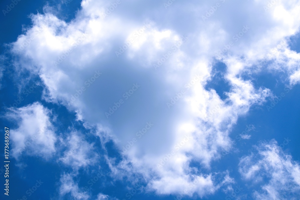 Fototapeta premium Bright Blue Sky with Fluffy White Clouds on a Sunny Day.