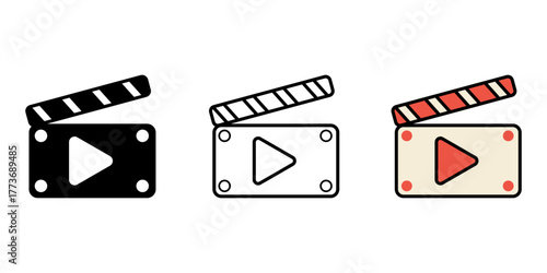 Creative movie clapperboard vector art illustration in silhouette, line art and colorful graphic design style