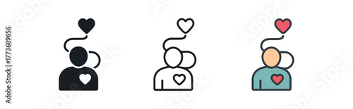 self love healing path icon on white background Black silhouette flat icon outline icon and colored icon style three minimal vector icon style