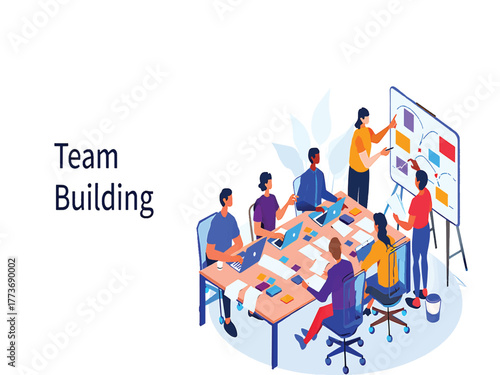 Team Building Activity in an Office Setting with Colleagues Collaborating