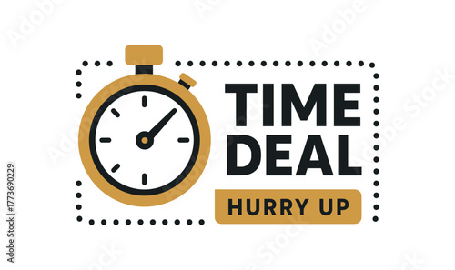 Time deal hurry up banner with stopwatch icon. Urgent sale, limited time promotion. Flat vector illustration.