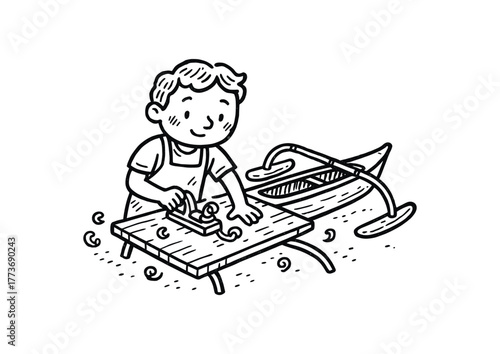 handdrawn cute doodle style outrigger deck maker vector line illustration
