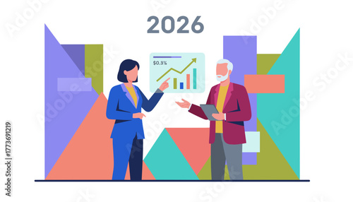 Business team analyzing 2026 growth chart Financial planning and strategy illustration