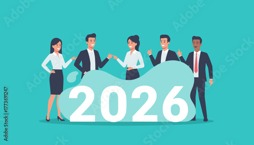 Professional team presenting 2026 target year Corporate planning and business goals