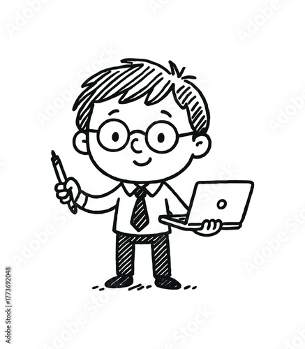 handdrawn cute doodle style novice intern vector line illustration