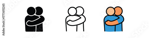 emotional support hug icon on white background Black silhouette flat icon outline icon and colored icon style three minimal vector icon style