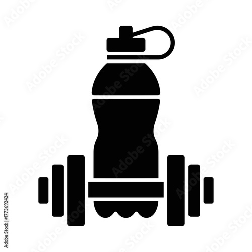 Depicts a water bottle and dumbbell, symbolizing fitness, health, and the importance of hydration during exercise