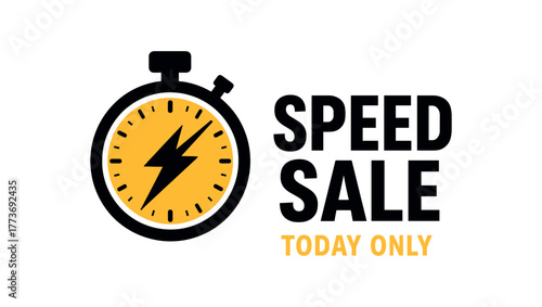 Speed sale today only banner with stopwatch and lightning bolt. Urgent promotion, limited time offer. Flat vector illustration.