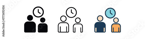 time together and apart icon on white background Black silhouette flat icon outline icon and colored icon style three minimal vector icon style