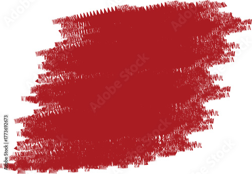 A red textured brush stroke or paint smear isolated on a white background with jagged edges and texture
