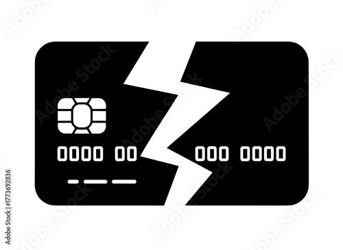 A broken credit card symbolizes debt, financial crisis, and economic problems, representing bankruptcy risk