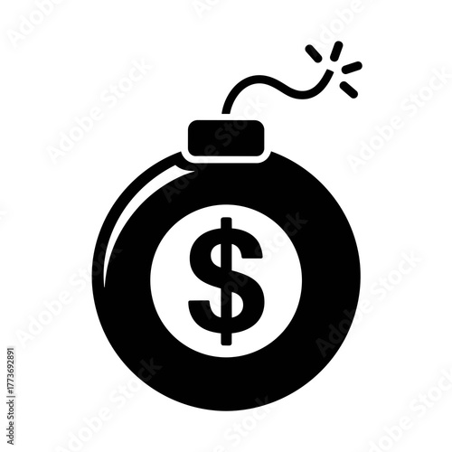 An icon showing a bomb with a dollar sign, representing financial risk and economic instability symbol design