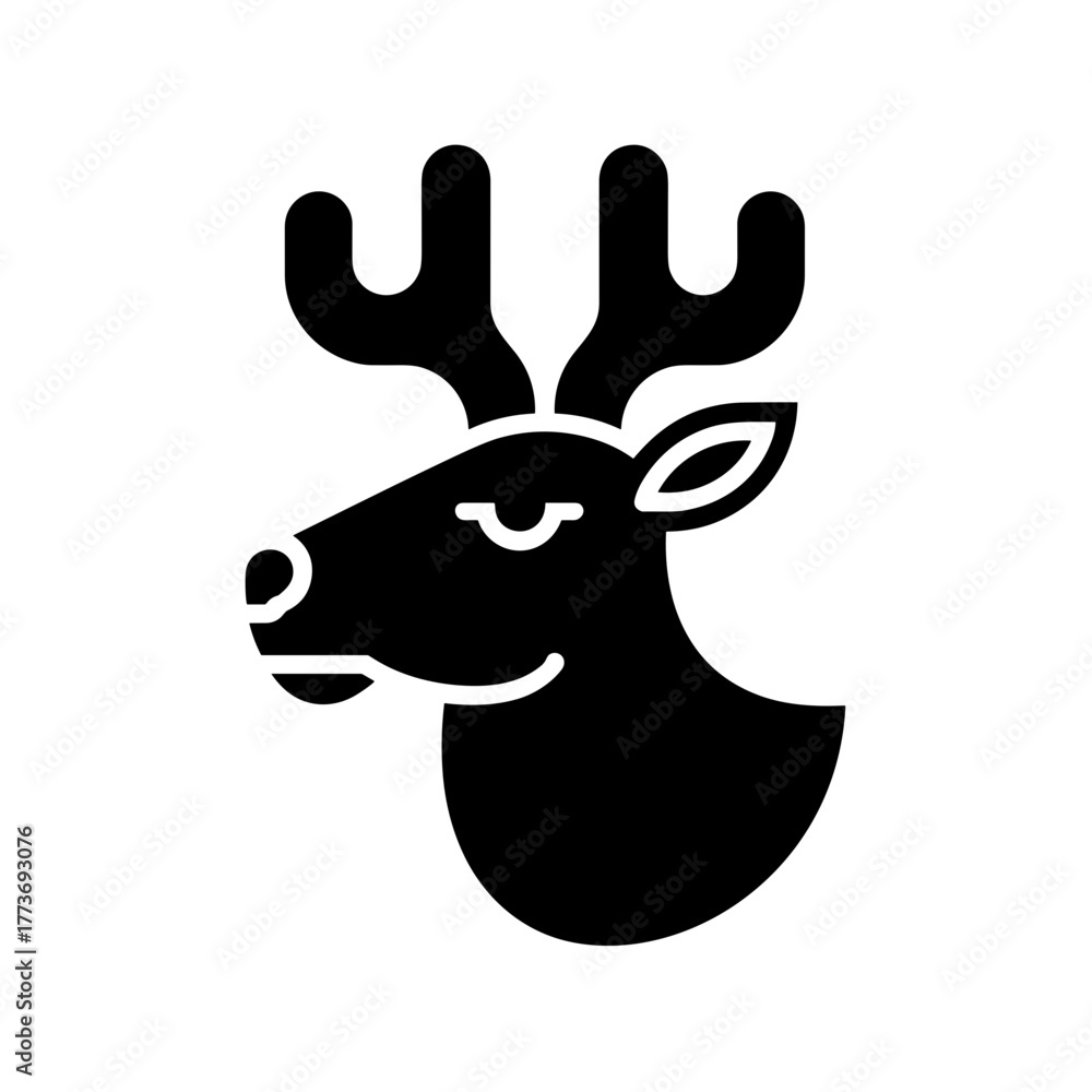 Fototapeta premium A black reindeer head silhouette vector illustration for christmas and winter holiday graphic design use