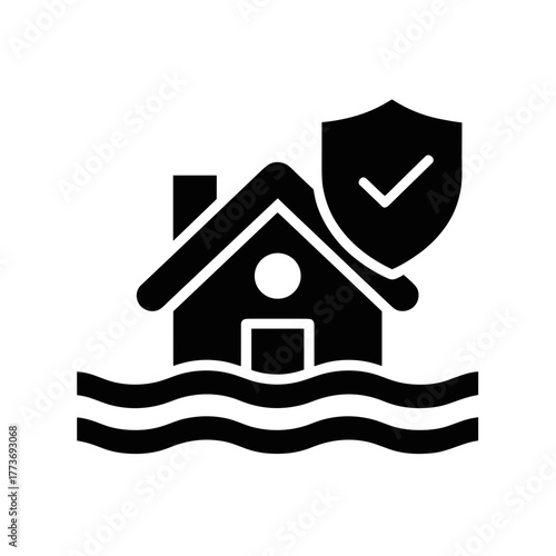 Depicts flood insurance protecting a house, ensuring safety, security, and risk management from water damage