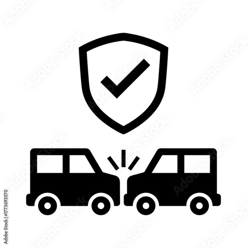 Depicting car accident insurance claim with collision coverage protection policy guarantee assurance icon