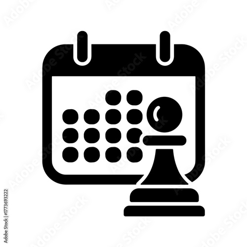 A chess pawn is placed in front of a calendar, representing strategic scheduling for game events and plans