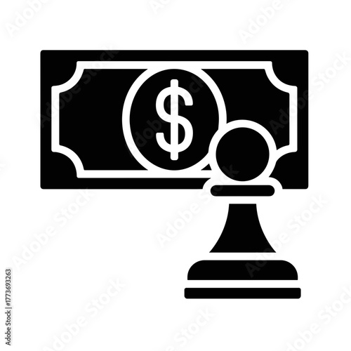 A money and chess pawn image representing investment strategy, finance, planning, and wealth management.