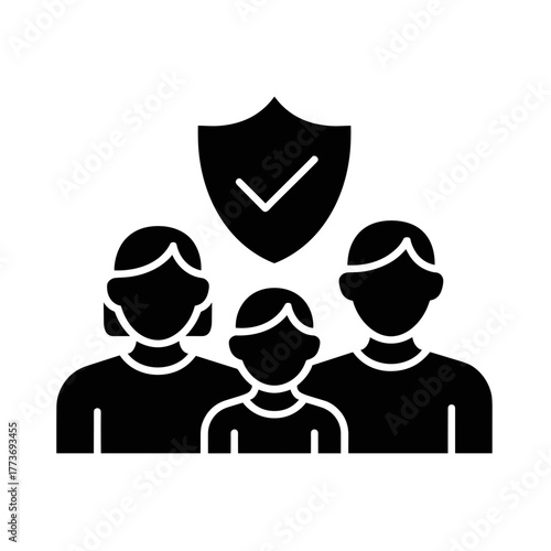 Family insurance concept showing protection and security for loved ones with a shield and check mark