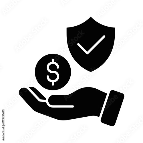 Depicting financial security with a hand holding a coin protected by a shield, ensuring investment safety