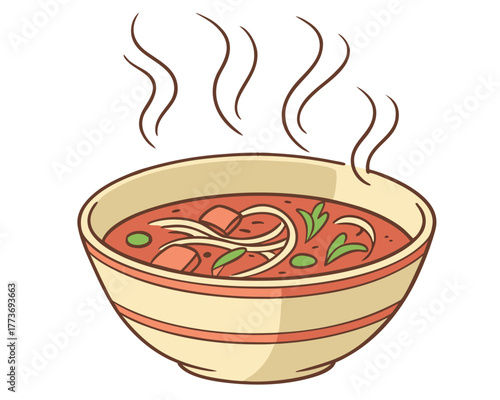Bowl of hot soup with steam