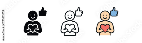emotional validation icon on white background Black silhouette flat icon outline icon and colored icon style three minimal vector icon style