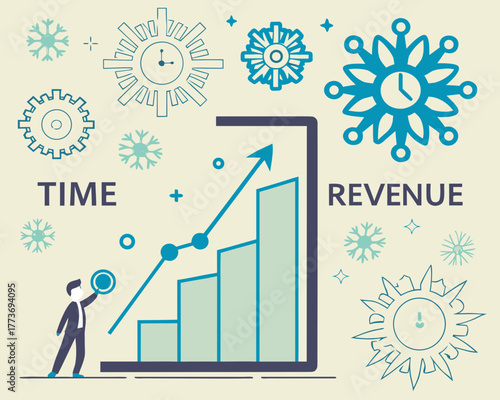 Time and revenue growth chart with businessman