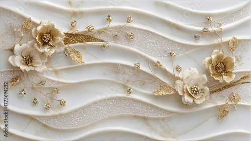 Floral marble texture with gold accents