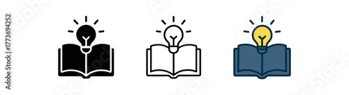 open book of wisdom icon on white background Black silhouette flat icon outline icon and colored icon style three minimal vector icon style
