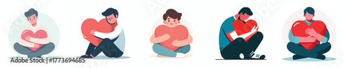 vector of a man hugging a heart
