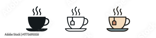 calm morning tea icon on white background Black silhouette flat icon outline icon and colored icon style three minimal vector icon style