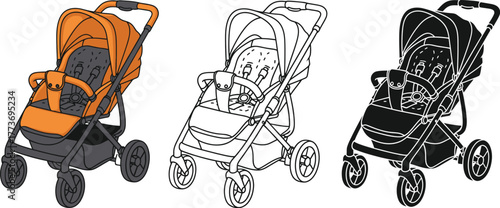 Baby stroller illustration set vector design for new parents