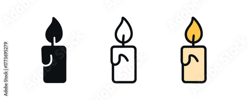 focus candle flame icon on white background Black silhouette flat icon outline icon and colored icon style three minimal vector icon style