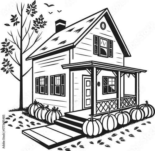 Charming victorian style house with porch and mature trees evokes nostalgia isolated on transparent background